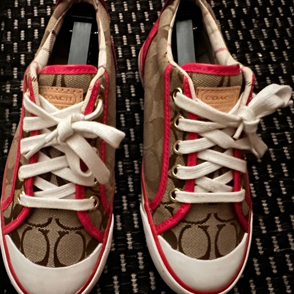Coach “Barrett” Sneakers Brown Signature Canvas Sneakers with Pink Leather Trim - Picture 14 of 16